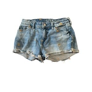 Arizona Jean Co Mid Rise Distressed Denim Shorts with Smiley Face Size 5